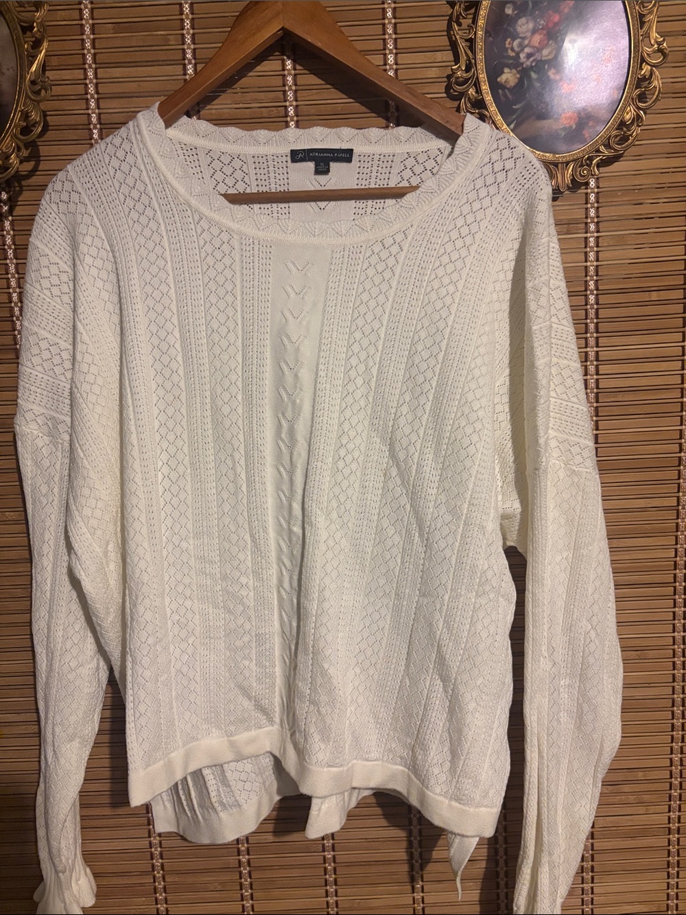 Adrianna Papell Cream Cable Knit Scoopneck Sweater